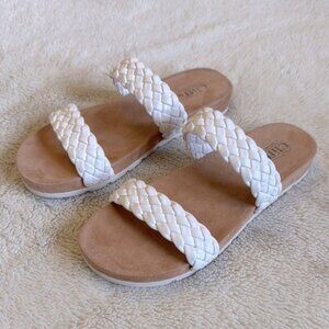 White Braided Slip On Sandals